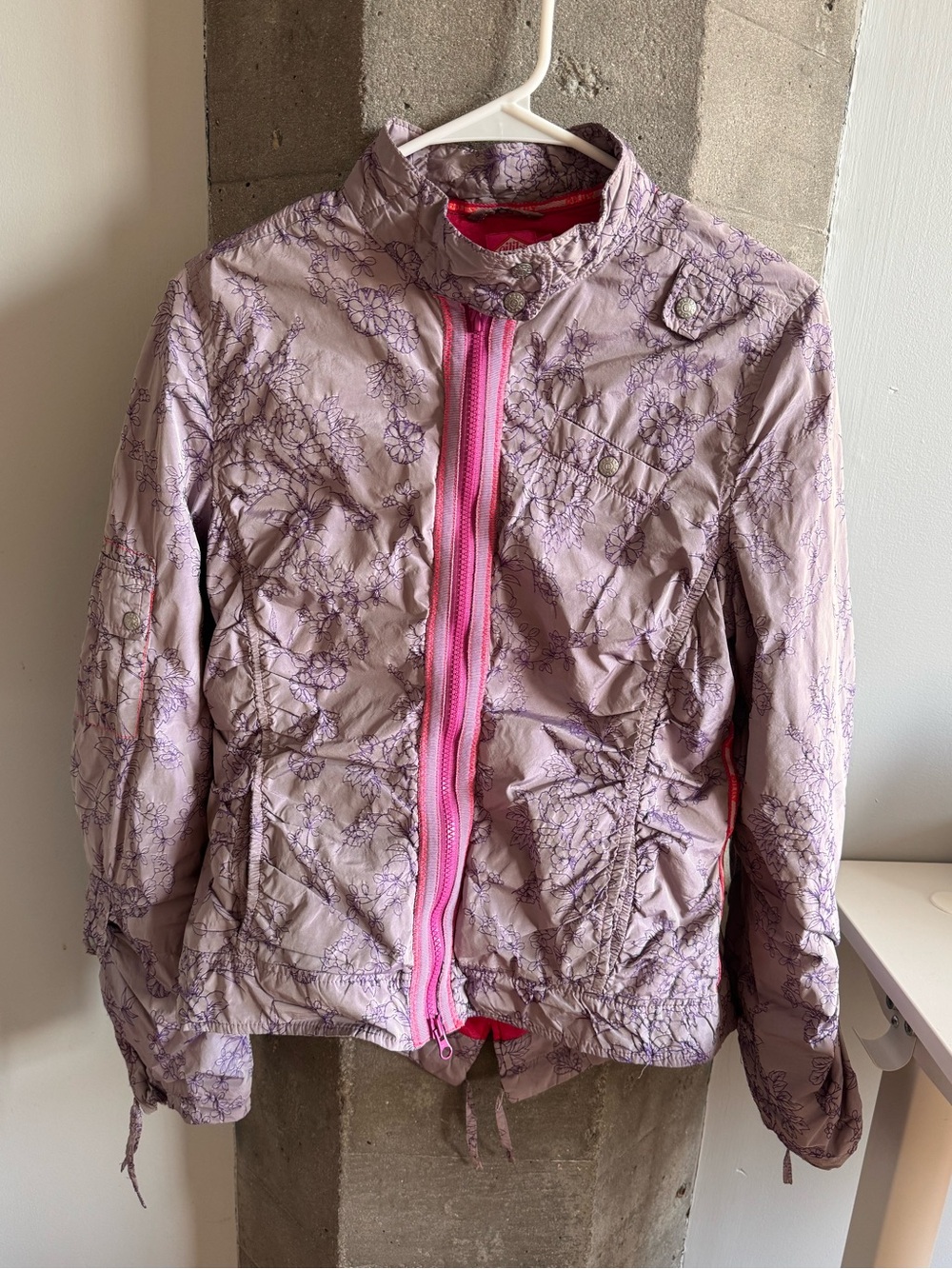 Oilily Light Purple Floral Packable Jacket with Pink Lining